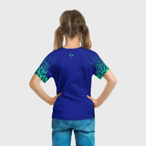 Детская футболка 3D с принтом Форма сборной Бразилии ЧМ 2022 гостевая, вид сзади #2