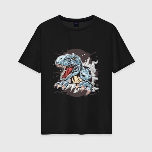 Женская футболка хлопок Oversize Predatory tyrannosaurus, цвет черный