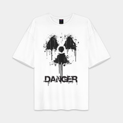 Женская футболка Oversize хлопок premium Danger radiation symbol