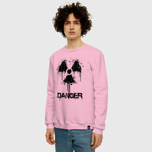 Мужской свитшот хлопок Danger radiation symbol, цвет светло-розовый - фото 3