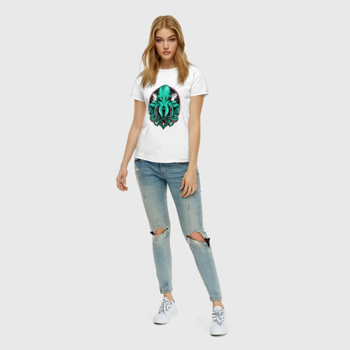Женская футболка хлопок с принтом Зеленый осьминог, вид сбоку #3