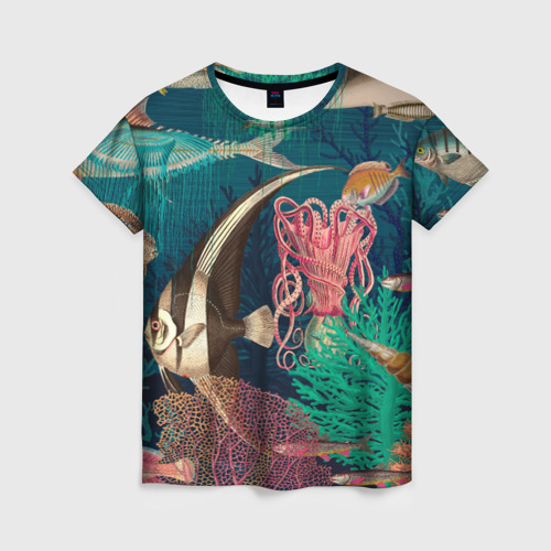 Женская футболка 3D с принтом Подводный мир - рыбки, вид спереди #2