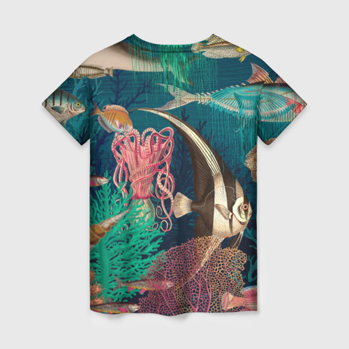 Женская футболка 3D с принтом Подводный мир - рыбки, вид сзади #1