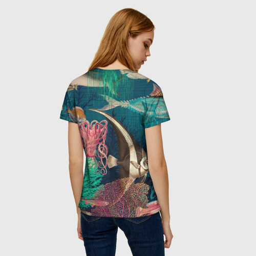 Женская футболка 3D с принтом Подводный мир - рыбки, вид сзади #2