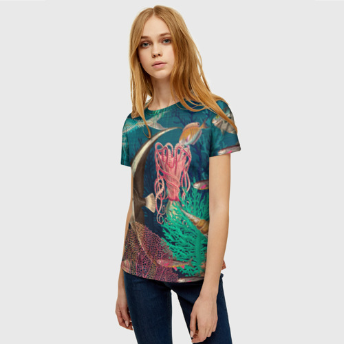 Женская футболка 3D с принтом Подводный мир - рыбки, фото на моделе #1