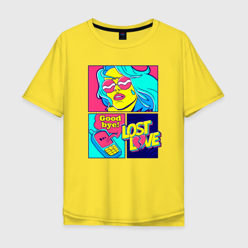 Мужская футболка хлопок Oversize с принтом Поп арт девушка с телефоном, вид спереди #2