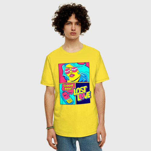 Мужская футболка хлопок Oversize с принтом Поп арт девушка с телефоном, фото на моделе #1
