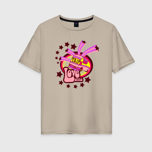 Женская футболка хлопок Oversize Автобус хиппи, цвет миндальный