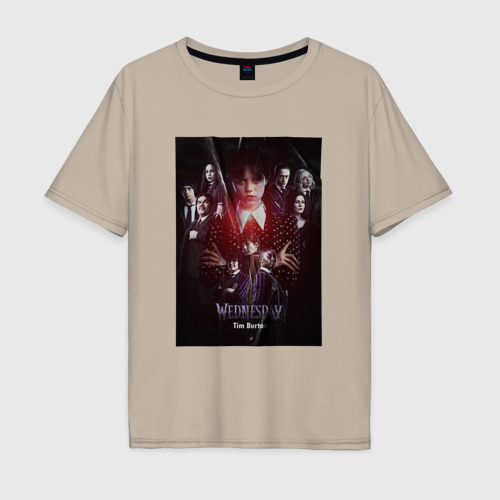 Мужская футболка хлопок Oversize с принтом Addams family - Wednesday, вид спереди #2