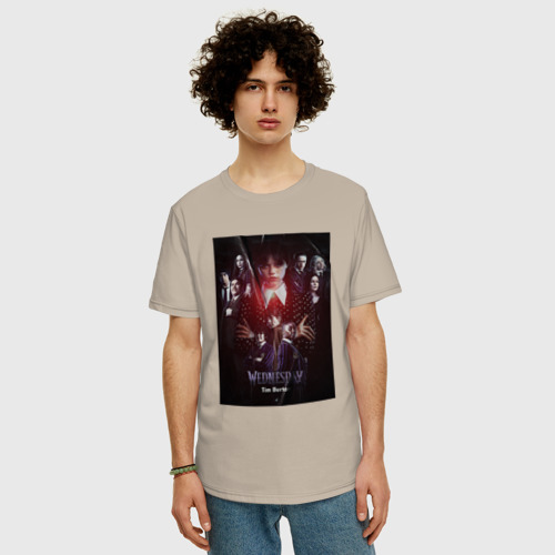 Мужская футболка хлопок Oversize с принтом Addams family - Wednesday, вид сбоку #3