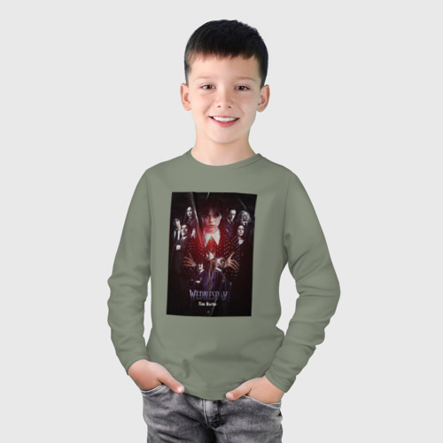 Детский лонгслив хлопок с принтом Addams family - Wednesday, фото на моделе #1