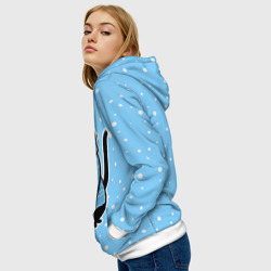 Толстовка с принтом Котик в свитере под снегопадом - синий для женщины, вид на модели спереди №3. Цвет основы: белый