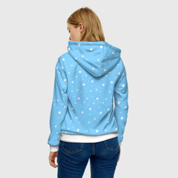 Толстовка с принтом Котик в свитере под снегопадом - синий для женщины, вид на модели сзади №2. Цвет основы: белый