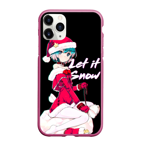 Чехол для iPhone 11 Pro Max матовый Новогодняя аниме девочка Аянами - Let it snow, цвет малиновый