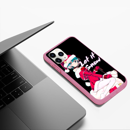 Чехол для iPhone 11 Pro Max матовый Новогодняя аниме девочка Аянами - Let it snow, цвет малиновый - фото 5