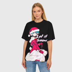 Женская футболка oversize 3D Новогодняя аниме девочка Аянами - Let it snow - фото 2