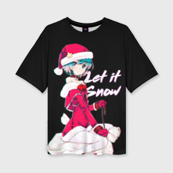Женская футболка oversize 3D Новогодняя аниме девочка Аянами - Let it snow