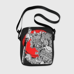 Сумка через плечо 3D Самурай с мечом на черном фоне