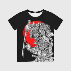 Детская футболка 3D Самурай с мечом на черном фоне