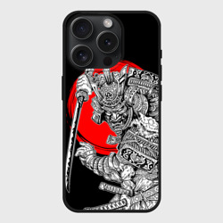 Чехол силиконовый для Apple iPhone 15 Pro матовый Самурай с мечом на черном фоне