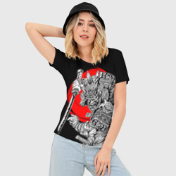 Женская футболка 3D Slim Самурай с мечом на черном фоне - фото 2