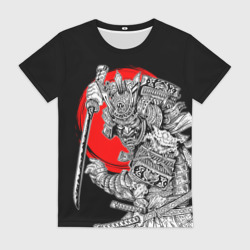 Женская футболка 3D Самурай с мечом на черном фоне