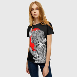 Женская футболка 3D Самурай с мечом на черном фоне - фото 2