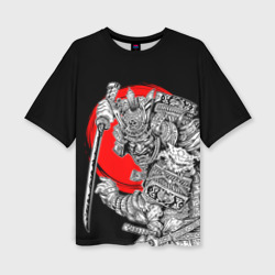 Женская футболка oversize 3D Самурай с мечом на черном фоне