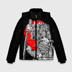 Зимняя куртка для мальчиков 3D Самурай с мечом на черном фоне
