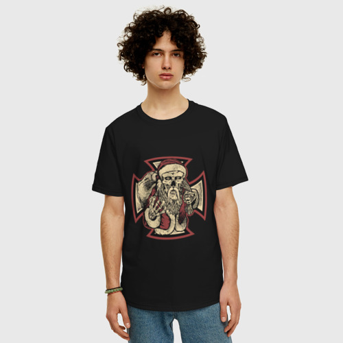 Мужская футболка хлопок Oversize с принтом Skeletor Santa, фото на моделе #1
