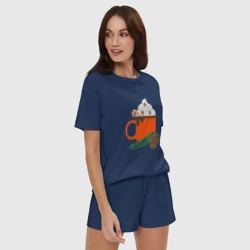 Женская пижама с шортиками хлопок Новогодняя кружка с какао - фото 2