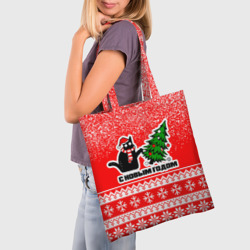 Шоппер 3D С новым годом - котик и ёлка - фото 2