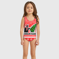 Детский купальник 3D С новым годом - котик и ёлка