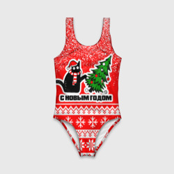 Детский купальник 3D С новым годом - котик и ёлка - фото 2