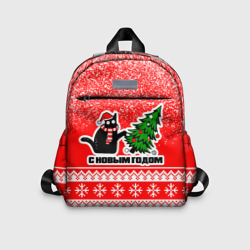 Детский рюкзак 3D С новым годом - котик и ёлка
