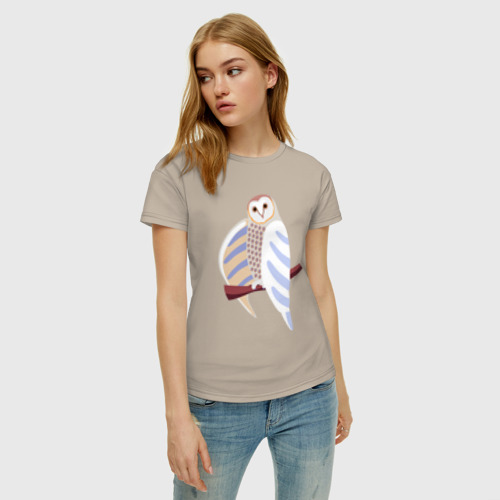 Женская футболка хлопок с принтом Совa, фото на моделе #1