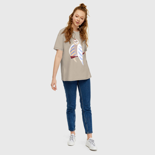 Женская футболка хлопок Oversize с принтом Совa, вид сбоку #3