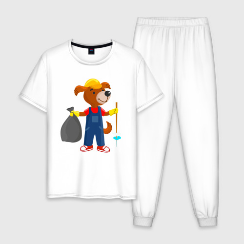 Мужская пижама хлопок с принтом Пёсик-уборщик, вид спереди #2