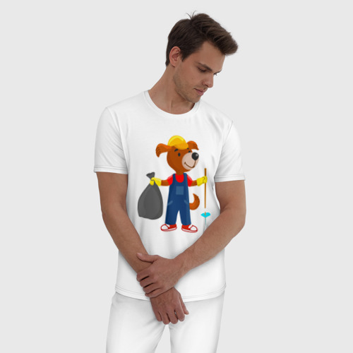 Мужская пижама хлопок с принтом Пёсик-уборщик, фото на моделе #1