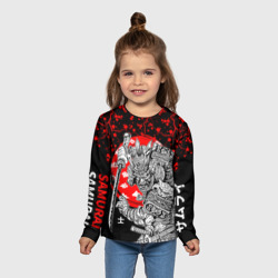 Детский лонгслив 3D Самурай и сакура на черном фоне - фото 2