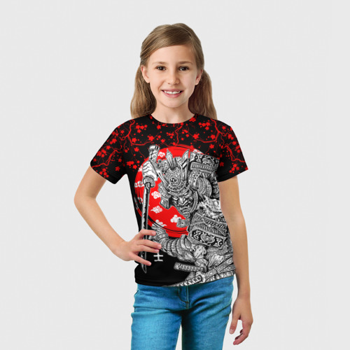 Детская футболка 3D Самурай и сакура на черном фоне, цвет 3D печать - фото 5