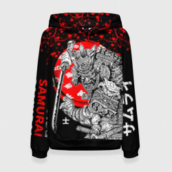 Женская толстовка 3D Самурай и сакура на черном фоне