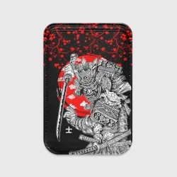 Картхолдер Magsafe магнитный Самурай и сакура на черном фоне