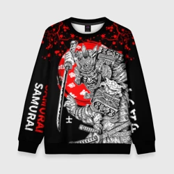 Детский свитшот 3D Самурай и сакура на черном фоне