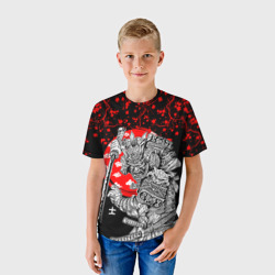 Детская футболка 3D Самурай и сакура на черном фоне - фото 2