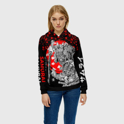 Женская толстовка 3D Самурай и сакура на черном фоне - фото 2