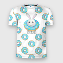 Мужская футболка 3D Slim Паттерн с зайцем и голубыми пончиками