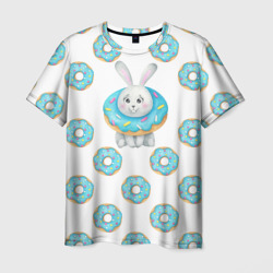 Мужская футболка 3D Паттерн с зайцем и голубыми пончиками