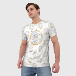 Мужская футболка 3D Кролик сладкоежка с белыми пончиками - фото 2