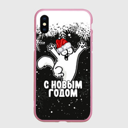 Чехол для iPhone XS Max матовый С Новым годом - кот Саймона и снежинки